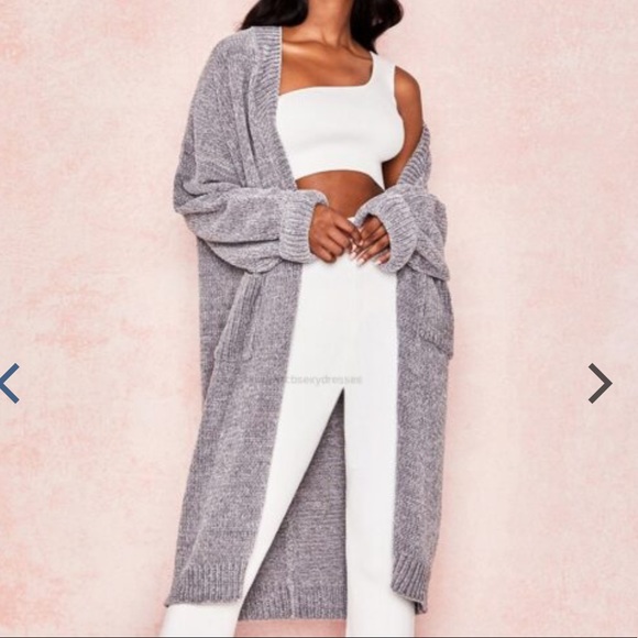 House of CB Sweaters - CELINE GREY CHENILLE SLOUCHY CARDIGAN